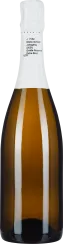 Braune Sektflasche mit weißer Kapsel und minimalistischem Etikettendesign.