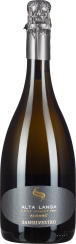 Dunkle Sektflasche mit silbernem Hals und elegantem Etikett.