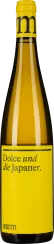 Gelbe Weinflasche mit modernem Etikettendesign und schwarzer Schrift.