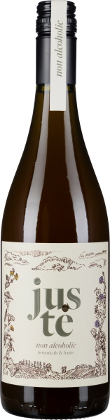 Braune Glasflasche mit kunstvollem Etikett aus floralen Zeichnungen.