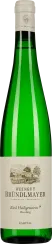 Grüne Weinflasche mit weißem Etikett und naturfarbenem Verschluss, das Etikett zeigt eine detaillierte Illustration eines Weinguts.