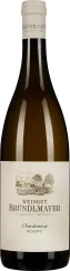 Eine elegante Weinflasche mit klassischem Etikett, das ein ländliches Weingut illustriert. Die Flasche hat einen hellen Verschluss, der harmonisch zur cremefarbenen Etikettenfarbe passt.