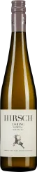 Braune Weinflasche mit hellem Etikett, auf dem ein stilisierter Hirsch abgebildet ist. Die Flasche hat einen silbernen Schraubverschluss.