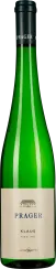 Grüne Weinflasche mit schlichtem, elegantem Etikett.