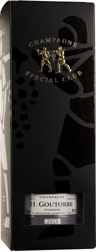Schwarze Champagnerbox mit goldenen Figuren und Schriftzug "Special Club".