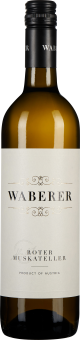 Braune Weinflasche mit Schraubverschluss und elegantem, cremefarbenem Etikett, verziert mit goldenen Details.