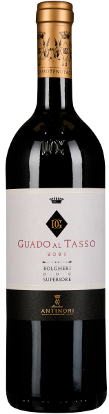 Dunkle Weinflasche mit goldener Kapsel und elegantem Etikett.