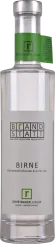 Klare, zylindrische Flasche mit minimalistischem Design, silbernem Verschluss und grünem Etikett mit Markenlogo.