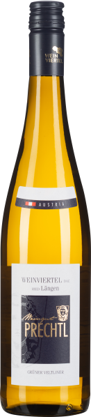 Grün-gelbe Weinflasche mit stilvollem Etikett und schwarzem Schraubverschluss.