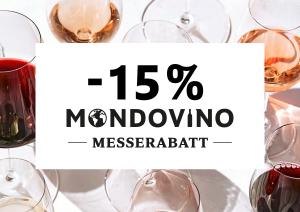 Verschiedene Weingläser mit Rot- und Roséwein, Rabatttext im Vordergrund.